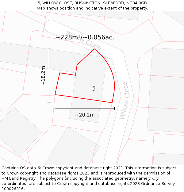 5, WILLOW CLOSE, RUSKINGTON, SLEAFORD, NG34 9GD: Plot and title map