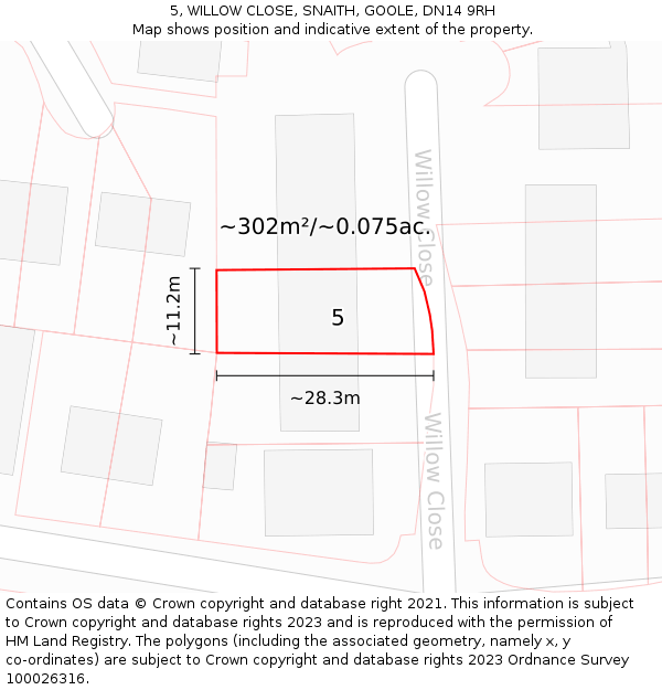 5, WILLOW CLOSE, SNAITH, GOOLE, DN14 9RH: Plot and title map