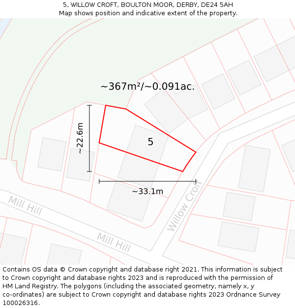 5, WILLOW CROFT, BOULTON MOOR, DERBY, DE24 5AH: Plot and title map