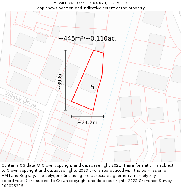 5, WILLOW DRIVE, BROUGH, HU15 1TR: Plot and title map