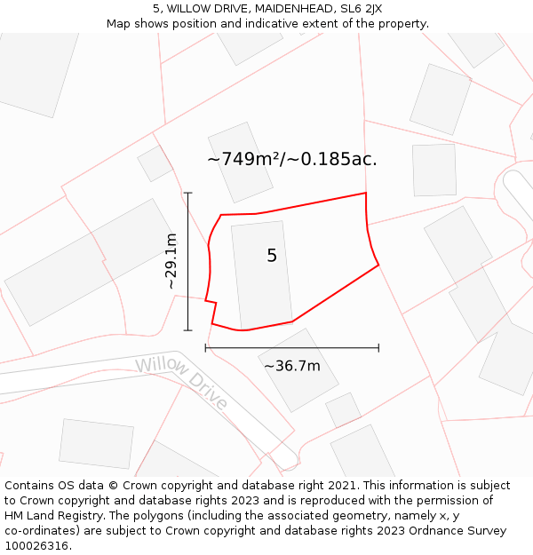 5, WILLOW DRIVE, MAIDENHEAD, SL6 2JX: Plot and title map