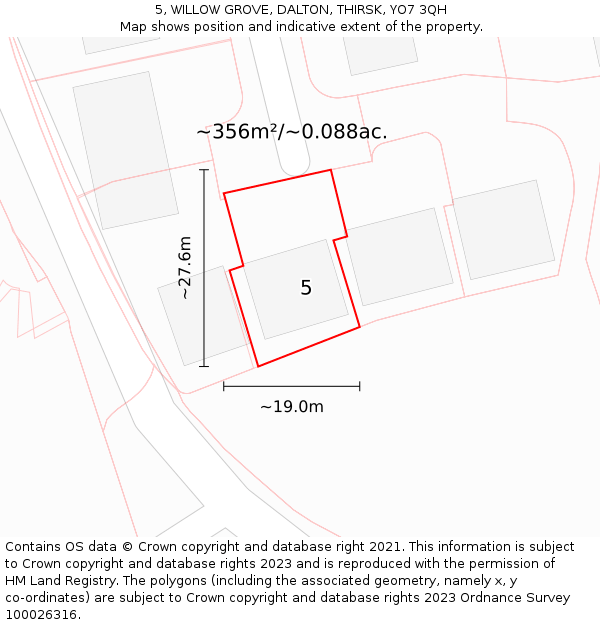5, WILLOW GROVE, DALTON, THIRSK, YO7 3QH: Plot and title map