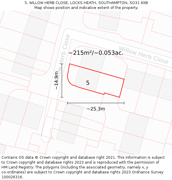 5, WILLOW HERB CLOSE, LOCKS HEATH, SOUTHAMPTON, SO31 6XB: Plot and title map