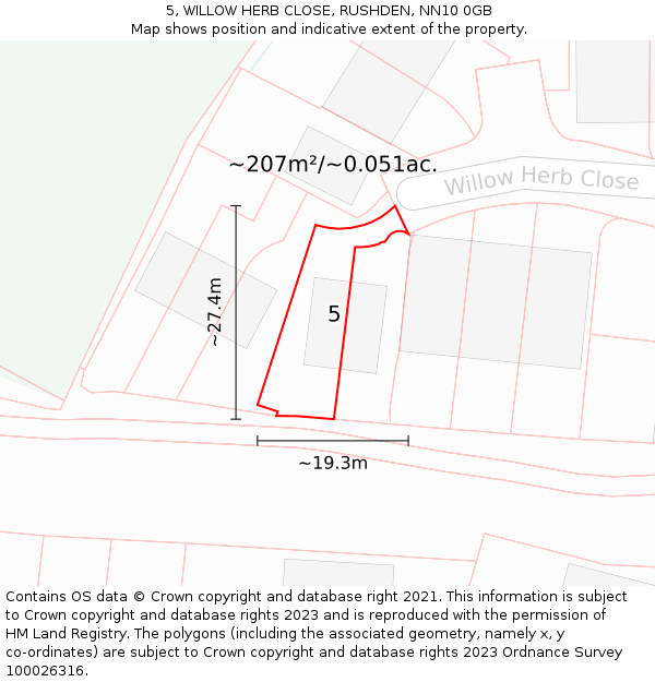 5, WILLOW HERB CLOSE, RUSHDEN, NN10 0GB: Plot and title map
