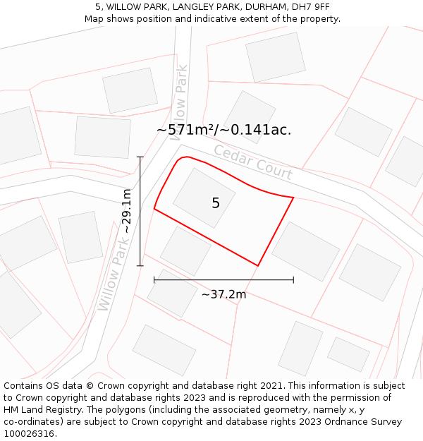 5, WILLOW PARK, LANGLEY PARK, DURHAM, DH7 9FF: Plot and title map