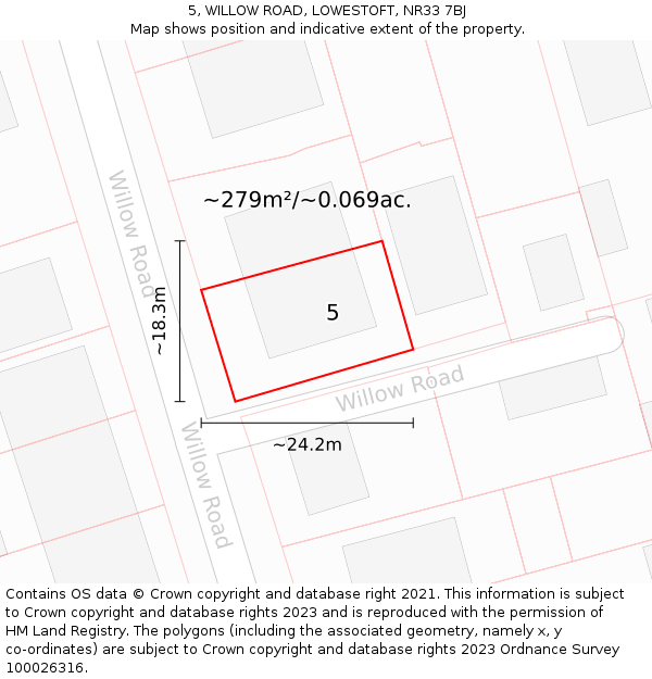 5, WILLOW ROAD, LOWESTOFT, NR33 7BJ: Plot and title map