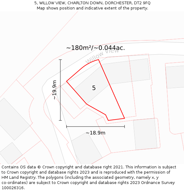 5, WILLOW VIEW, CHARLTON DOWN, DORCHESTER, DT2 9FQ: Plot and title map