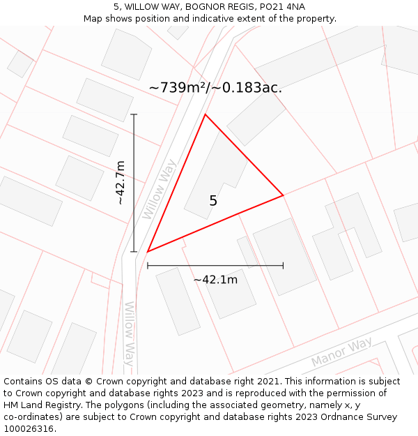 5, WILLOW WAY, BOGNOR REGIS, PO21 4NA: Plot and title map