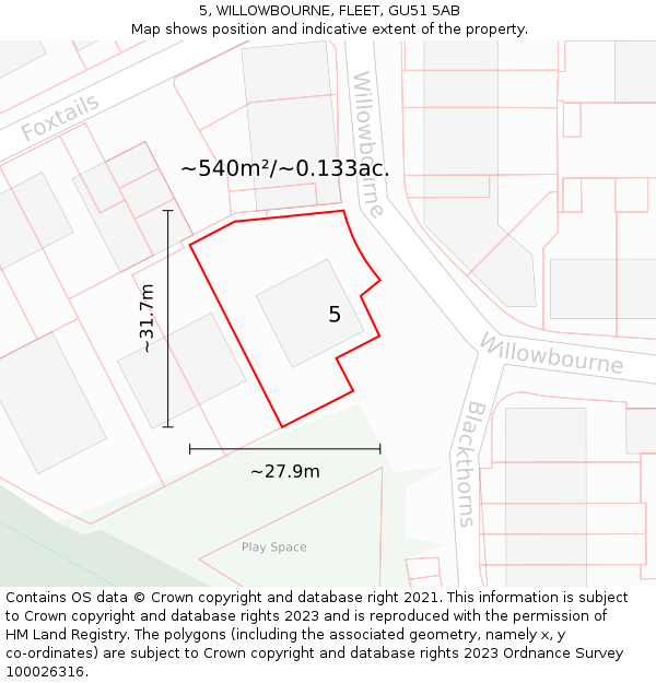 5, WILLOWBOURNE, FLEET, GU51 5AB: Plot and title map