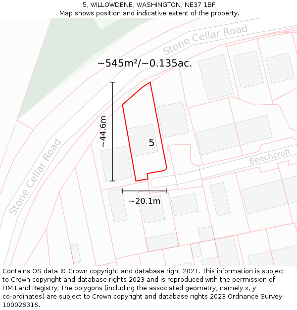 5, WILLOWDENE, WASHINGTON, NE37 1BF: Plot and title map