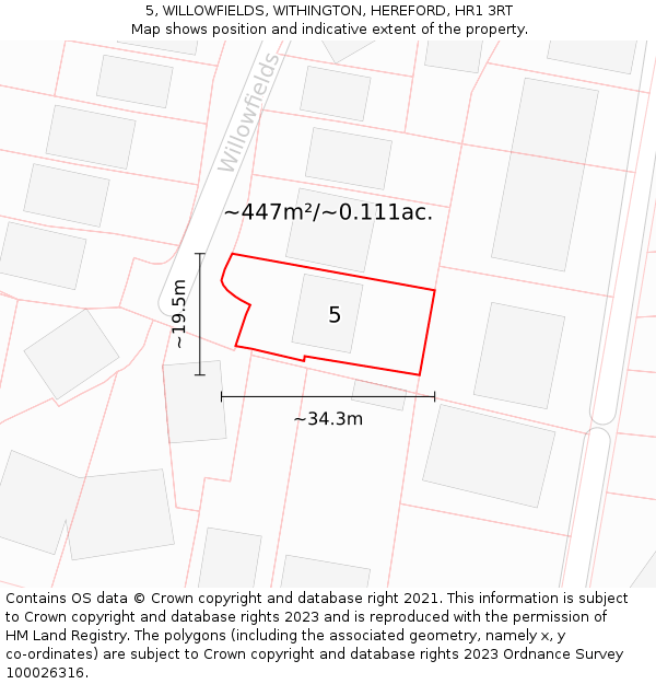 5, WILLOWFIELDS, WITHINGTON, HEREFORD, HR1 3RT: Plot and title map
