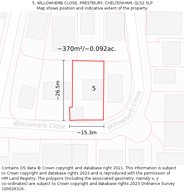 5, WILLOWHERB CLOSE, PRESTBURY, CHELTENHAM, GL52 5LP: Plot and title map