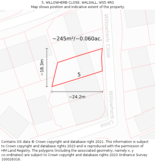 5, WILLOWHERB CLOSE, WALSALL, WS5 4RG: Plot and title map