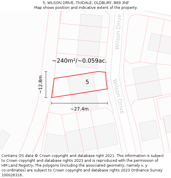 5, WILSON DRIVE, TIVIDALE, OLDBURY, B69 3NF: Plot and title map