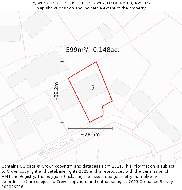 5, WILSONS CLOSE, NETHER STOWEY, BRIDGWATER, TA5 1LS: Plot and title map