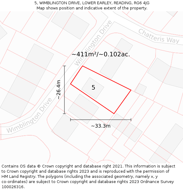5, WIMBLINGTON DRIVE, LOWER EARLEY, READING, RG6 4JG: Plot and title map