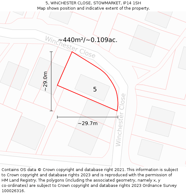 5, WINCHESTER CLOSE, STOWMARKET, IP14 1SH: Plot and title map