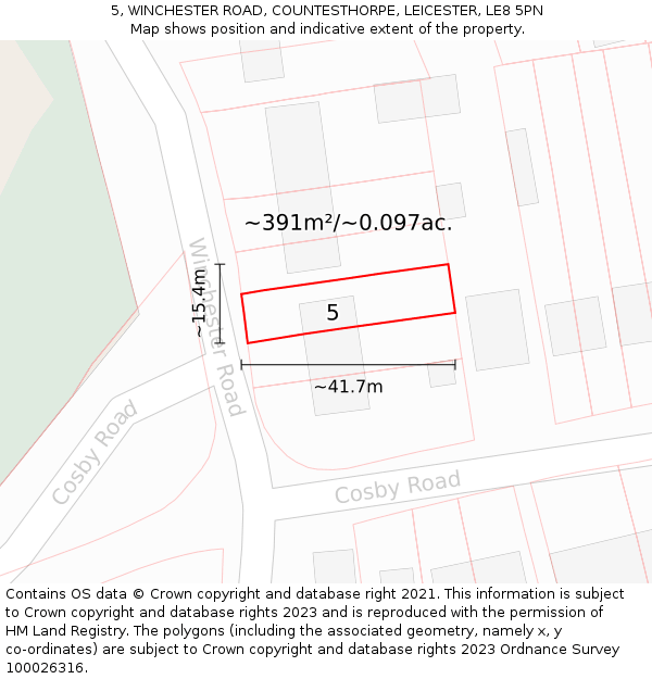 5, WINCHESTER ROAD, COUNTESTHORPE, LEICESTER, LE8 5PN: Plot and title map