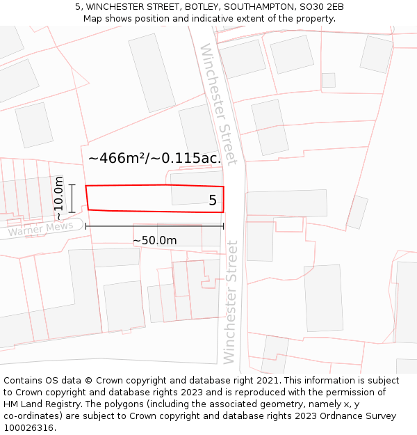 5, WINCHESTER STREET, BOTLEY, SOUTHAMPTON, SO30 2EB: Plot and title map