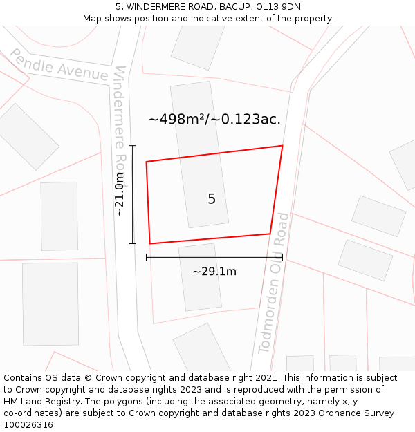 5, WINDERMERE ROAD, BACUP, OL13 9DN: Plot and title map