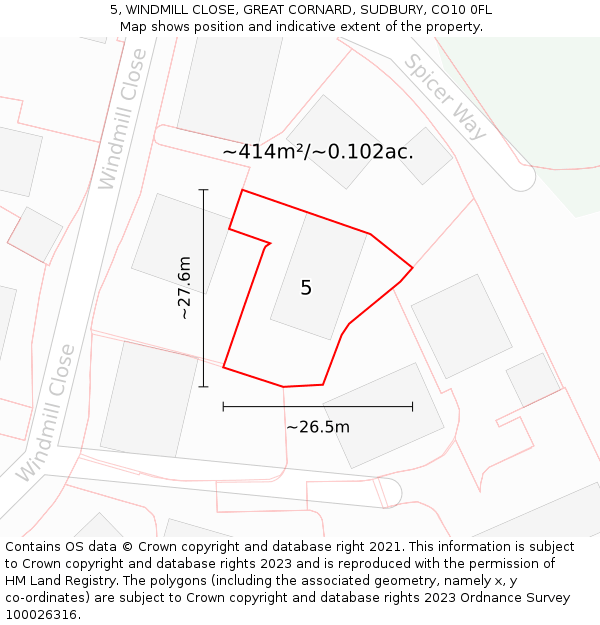 5, WINDMILL CLOSE, GREAT CORNARD, SUDBURY, CO10 0FL: Plot and title map