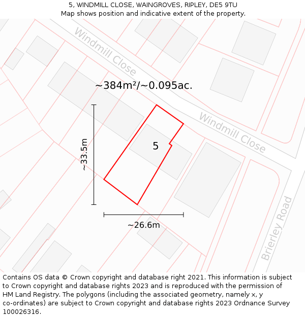5, WINDMILL CLOSE, WAINGROVES, RIPLEY, DE5 9TU: Plot and title map