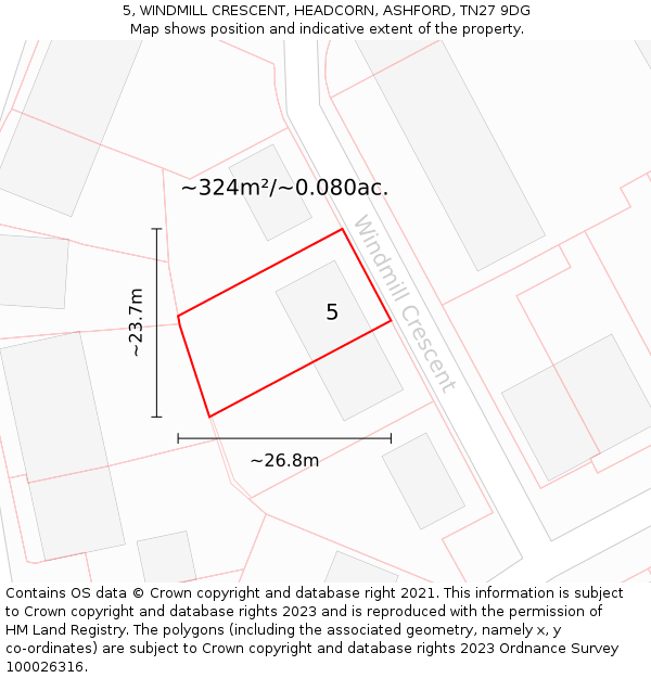 5, WINDMILL CRESCENT, HEADCORN, ASHFORD, TN27 9DG: Plot and title map
