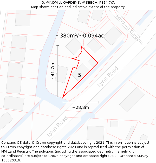 5, WINDMILL GARDENS, WISBECH, PE14 7YA: Plot and title map