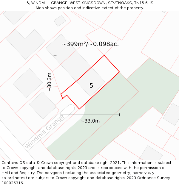 5, WINDMILL GRANGE, WEST KINGSDOWN, SEVENOAKS, TN15 6HS: Plot and title map