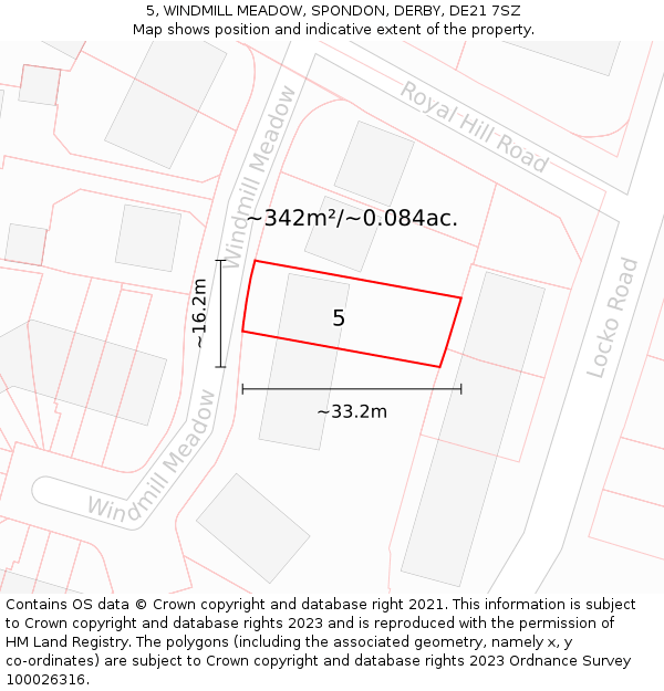 5, WINDMILL MEADOW, SPONDON, DERBY, DE21 7SZ: Plot and title map
