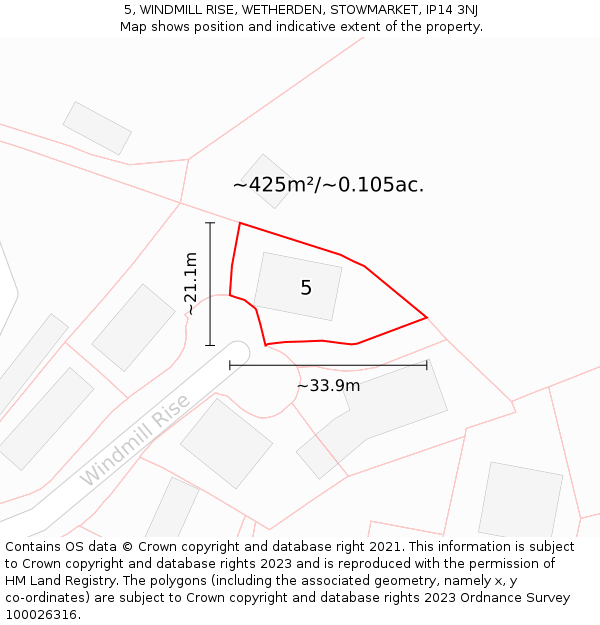 5, WINDMILL RISE, WETHERDEN, STOWMARKET, IP14 3NJ: Plot and title map