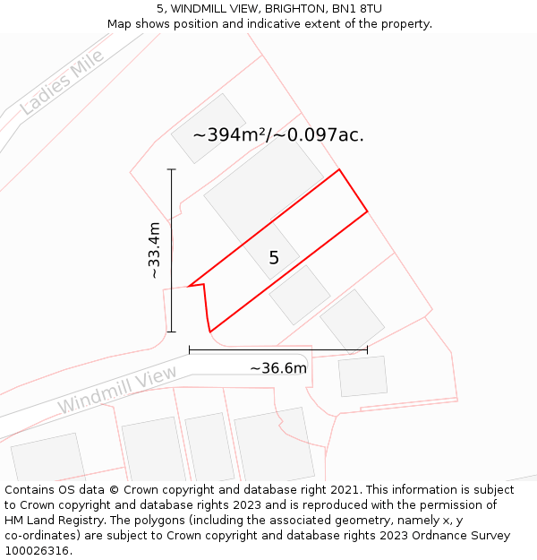 5, WINDMILL VIEW, BRIGHTON, BN1 8TU: Plot and title map