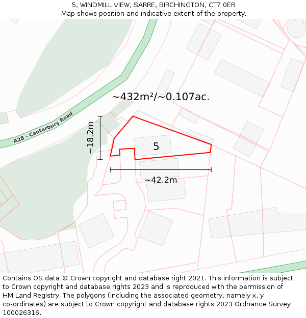5, WINDMILL VIEW, SARRE, BIRCHINGTON, CT7 0ER: Plot and title map