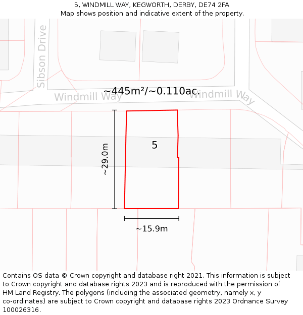 5, WINDMILL WAY, KEGWORTH, DERBY, DE74 2FA: Plot and title map