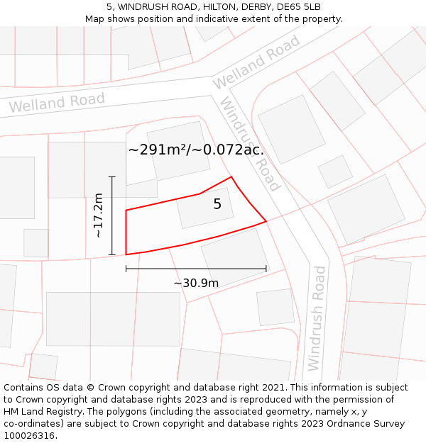 5, WINDRUSH ROAD, HILTON, DERBY, DE65 5LB: Plot and title map