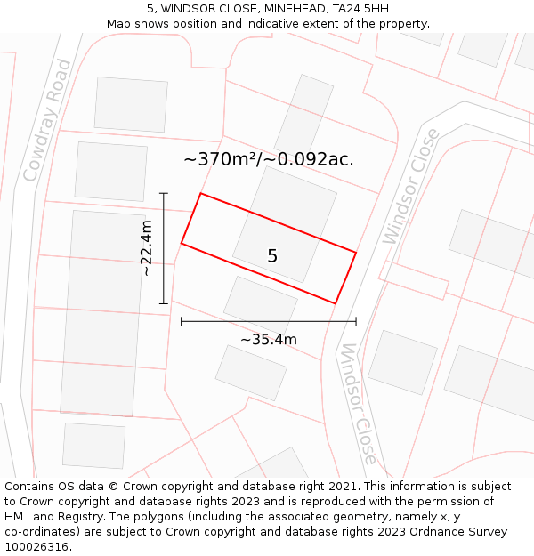 5, WINDSOR CLOSE, MINEHEAD, TA24 5HH: Plot and title map