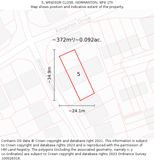 5, WINDSOR CLOSE, NORMANTON, WF6 1TX: Plot and title map