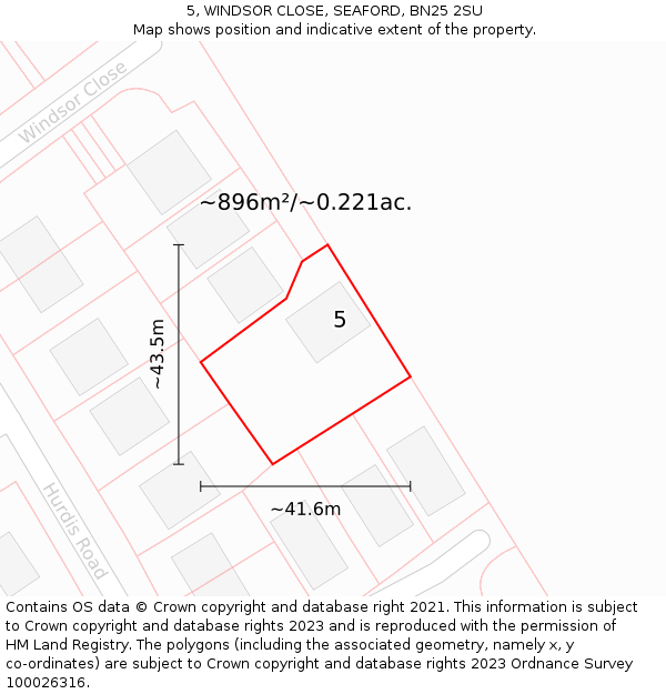 5, WINDSOR CLOSE, SEAFORD, BN25 2SU: Plot and title map