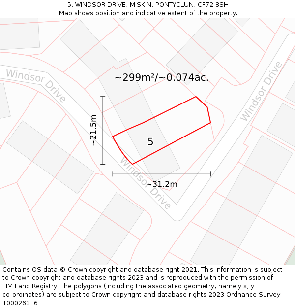 5, WINDSOR DRIVE, MISKIN, PONTYCLUN, CF72 8SH: Plot and title map