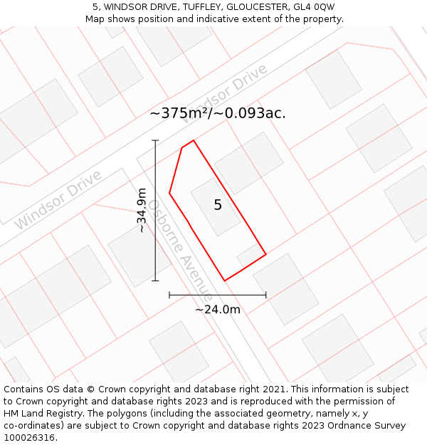 5, WINDSOR DRIVE, TUFFLEY, GLOUCESTER, GL4 0QW: Plot and title map