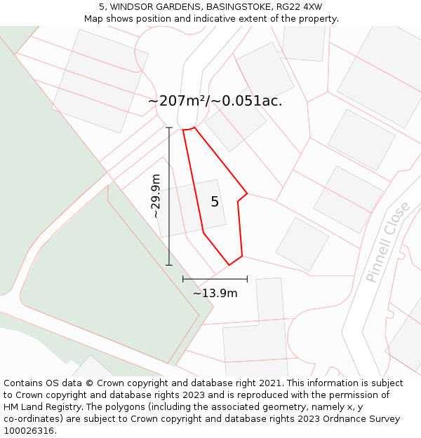 5, WINDSOR GARDENS, BASINGSTOKE, RG22 4XW: Plot and title map
