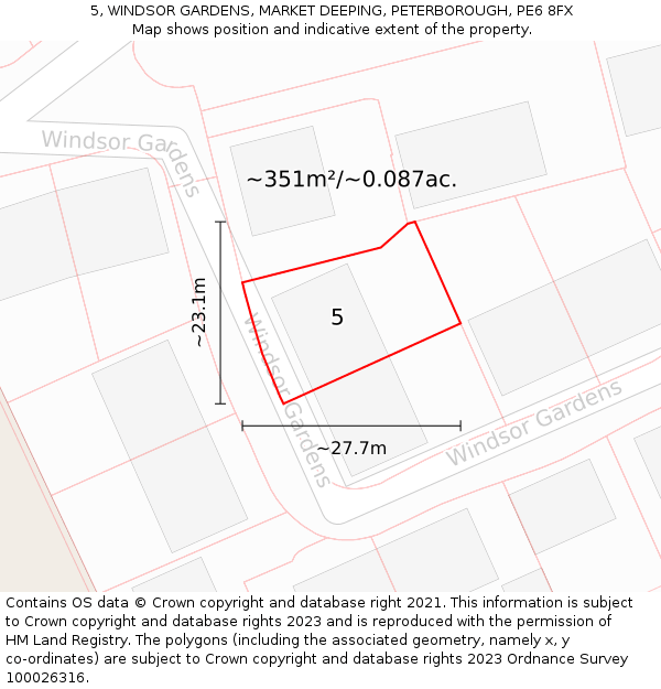 5, WINDSOR GARDENS, MARKET DEEPING, PETERBOROUGH, PE6 8FX: Plot and title map