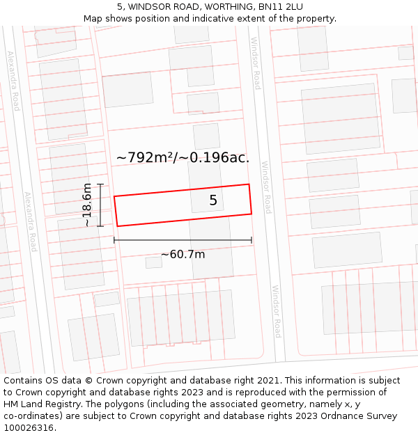 5, WINDSOR ROAD, WORTHING, BN11 2LU: Plot and title map