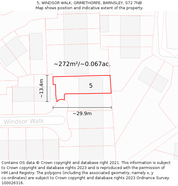 5, WINDSOR WALK, GRIMETHORPE, BARNSLEY, S72 7NB: Plot and title map