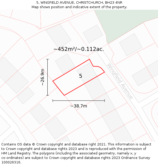 5, WINGFIELD AVENUE, CHRISTCHURCH, BH23 4NR: Plot and title map
