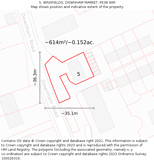 5, WINGFIELDS, DOWNHAM MARKET, PE38 9AR: Plot and title map