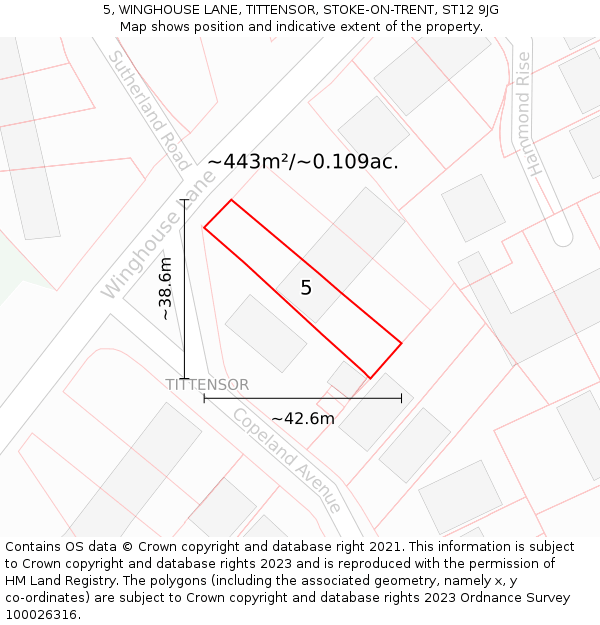 5, WINGHOUSE LANE, TITTENSOR, STOKE-ON-TRENT, ST12 9JG: Plot and title map