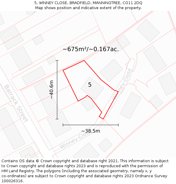 5, WINNEY CLOSE, BRADFIELD, MANNINGTREE, CO11 2DQ: Plot and title map