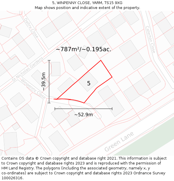 5, WINPENNY CLOSE, YARM, TS15 9XG: Plot and title map