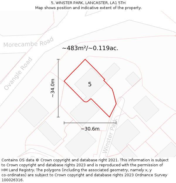 5, WINSTER PARK, LANCASTER, LA1 5TH: Plot and title map